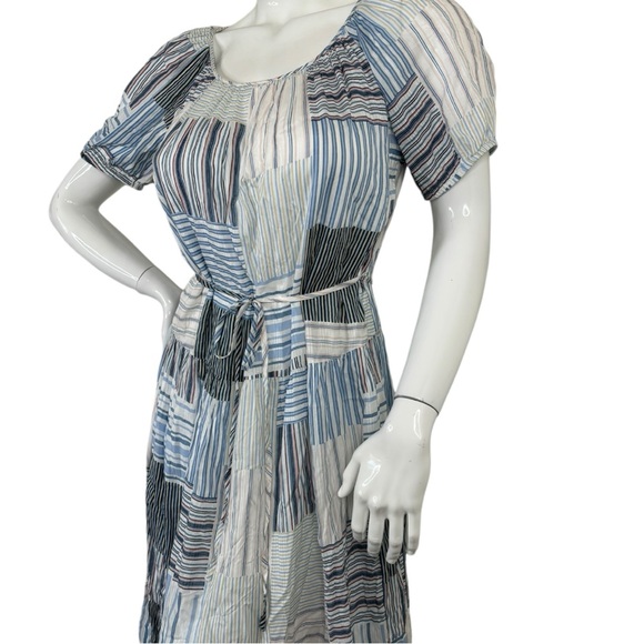 Ann Taylor LOFT Patchwork Tie Waist modest classy Tiered Midi long Dress Sz M - Picture 7 of 11